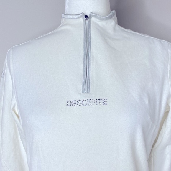 Y2K vintage Descente white rhinestone logo spandex layer pullover - Picture 2 of 8